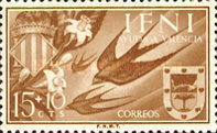 Charity Stamps for Valencia - Barn Swallow & Coat of Arms — 15+10 C, light brown, Hirundo rustica