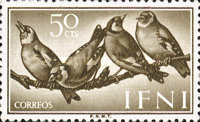 Birds — 50C, dark brown, Carduelis carduelis