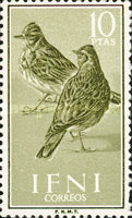Birds — 10Pts, olive, Alauda arvensis