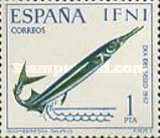Stamp Day - Fish — 1Pts, ultramarine/yellowish green, Scomberesox saurus