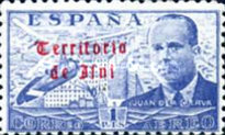 Airmail - Spanish Postage Stamps Overprinted in Gothic Script — 1Pts, blue