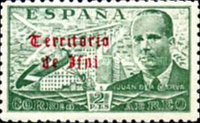 Airmail - Spanish Postage Stamps Overprinted in Gothic Script — 2Pts, green