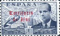 Airmail - Spanish Postage Stamps Overprinted in Gothic Script — 4Pts, bluish grey