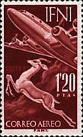 Airmail - Airplane & Gazelle — 1.20Pta/C, reddish brown