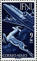 Airmail - Airplane & Gazelle — 2Pta/C, blue