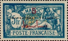 French Post in Morocco Postage Stamps Overprinted "PRETECTORAT FRANCAIS" — 5/5(P/F), blue/dull brown