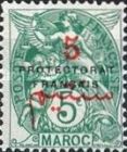 French Post in Morocco Postage Stamps Overprinted "PROTECTORAT FRANCAIS" — 5/5C, dull green