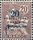 French Post in Morocco Postage Stamps Overprinted "PROTECTORAT FRANCAIS" — 20/20C, brownish purple