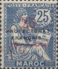 French Post in Morocco Postage Stamps Overprinted "PROTECTORAT FRANCAIS" — 25/25C, blue
