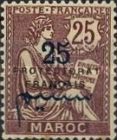 French Post in Morocco Postage Stamps Overprinted "PROTECTORAT FRANCAIS" — 25/25C, brownish purple