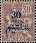 French Post in Morocco Postage Stamps Overprinted "PROTECTORAT FRANCAIS" — 30/30C, dull violet