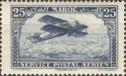 Airmail - Plane over Casablanca - Inscribed MAROC above, POSTAL SERVICE AERIEN below — 25(C), ultramarine