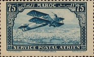 Airmail - Plane over Casablanca - Inscribed MAROC above, POSTAL SERVICE AERIEN below — 75(C), blue