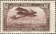 Airmail - Plane over Casablanca - Inscribed MAROC above, POSTAL SERVICE AERIEN below — 80(C), brownish lilac