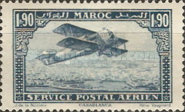 Airmail - Plane over Casablanca - Inscribed MAROC above, POSTAL SERVICE AERIEN below — 1.90Fr, blue