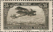 Airmail - Plane over Casablanca - Inscribed MAROC above, POSTAL SERVICE AERIEN below — 3Fr, blackish violet