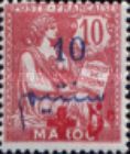 French Post in Morocco Stamp Handstamped "+ 5c" — 10/10+5 C, rose