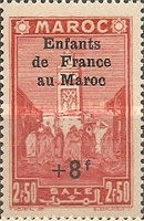 Charity Stamps Overprinted "+2 Fr" and "Enfants de France au Maroc" — 2.50+8 Fr, red