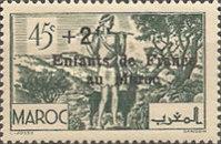 Charity Stamps Overprinted "+2 Fr" and "Enfants de France au Maroc" — 45+2 C/Fr, greyish green