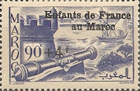 Charity Stamps Overprinted "+2 Fr" and "Enfants de France au Maroc" — 90+4 C/Fr, ultramarine