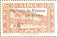 Charity Stamps Overprinted "+2 Fr" and "Enfants de France au Maroc" — 1.25+6 Fr, reddish brown