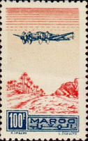 Airmail - Plane on Palm Grove — 100Fr, blue/rose