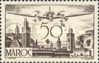 Airmail - Plane over Rabat — 50Fr, blackish brown