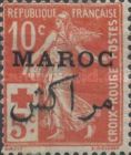 French Postage Stamp Overprinted "MAROC" — 10+5 C, brick-red