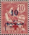 French Post in Morocco Overprinted "+ 5c" — 10/10+5 C, rose