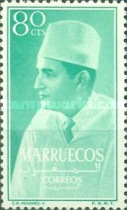 Sultan Mohammed V & Local Motifs - Inscription "MARRUECOS" — 80C, light green