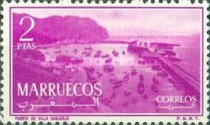 Sultan Mohammed V & Local Motifs - Inscription "MARRUECOS" — 2Pta, lilac rose