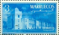 Sultan Mohammed V & Local Motifs - Inscription "MARRUECOS" — 3Pta, blue
