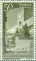 Sultan Mohammed V & Local Motifs - Inscription "MARRUECOS" — 50C, brownish olive