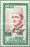 Sultan Mohammed V Stamps of 1957 Surcharged — 1.20/1.50Pta, green/lilac rose