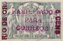 Handstamped "RIO DE ORO - HABILITADO - PARA - CORREOS - 5 CENS" — 5/50C, green, Violet overprint