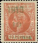 Not Issued Stamp Handstamp Surcharged — 10/10C/Pta, salmon, Overprinted in Green