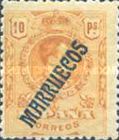 King Alfonso XIII - Spanish Postage Stamps Overprinted "MARRUECOS". See Also Spanish Post in Morocco — 10Pta, orange yellow