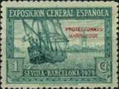 International Exhibition - Barcelona & Sevilla. Overprinted "PROTECTORADO MARRUECOS" — 1C, bluish green