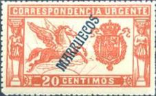 Special Delivery - Spanish Postage Stamp Overprinted "MARRUECOS" in Blue — 20C, carmine red
