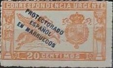 Special Delivery - Spanish Postage Stamp Overprinted "PROTECTORADO - ESPANOL - EN MARRUECOS" — 20C, carmine red
