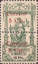 Revenue Stamps — 5+5/10 C/Pta, green