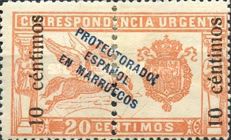 Express Stamp - No. 28 Halfed & Surcharged — 10+10/20 C, carmine red, Blue overprint