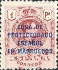 Spanish Postage Stamps Overprinted "ZONA DE - PROTECTORADO - ESPANOL - EN MARRUECOS" — 1Pta, purple carmine