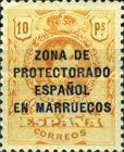Spanish Postage Stamps Overprinted "ZONA DE - PROTECTORADO - ESPANOL - EN MARRUECOS" — 10Pta, orange yellow