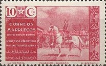General Franco on Horse - Inscription "SOBRETASA OBLIGATORIA - PRO MUTILADOS AFRICA" — 10C, rose