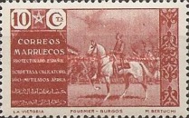 General Franco on Horse - Inscription "SOBRETASA OBLIGATORIA - PRO MUTILADOS AFRICA" — 10C, reddish brown
