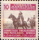 General Franco on Horse - Inscription "SOBRETASA OBLIGATORIA - PRO MUTILADOS AFRICA" — 10C, lilac rose/brown