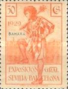 Seville - Barcelona Issue of Spain Overprinted "SAHARA" Horizontally or Vertically — 50C, orange