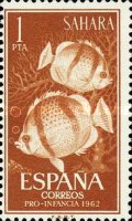 Child Welfare - Fish — 1Pta, brownish orange, Chaetodon hoefleri