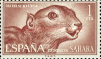 Stamp Day - Squirrels - Coated Paper — 1Pta, carmine brown, Atlantoxerus gelutus